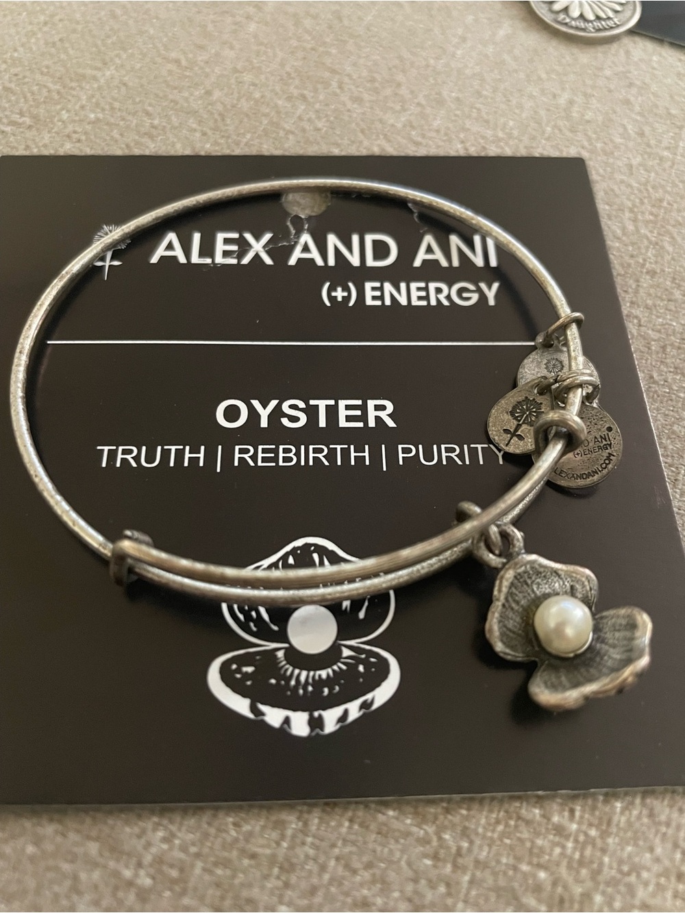 Alex and Ani Silver Oyster Pearl Flower Charm Bangle